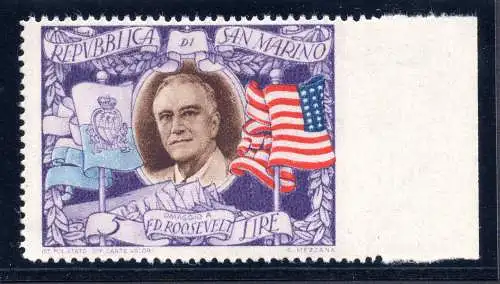 Roosevelt Lire 5 n. 303e rechts ungezähnt - MNH