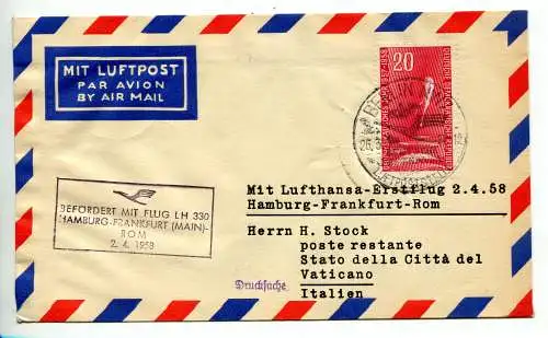 Lufthansa Erstflug Hamburg/Frankfurt/Mailand/Rom vom 2.4.58