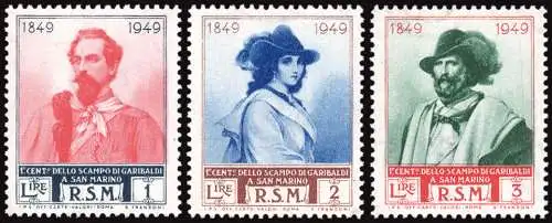 Garibaldi n. 358/I-360/I die komplette Serie drei Werte Wasserzeichen Rad