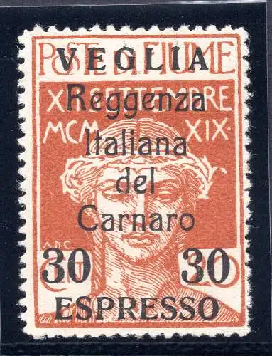 Veglia - Reggenza Italiana del Carnaro Espresso Cent. 30 Nr. 1