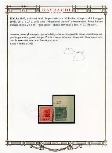 C.L.N. Imperia - Nicht ausgegeben Cent. 20 und 25 Ray zertifiziert. - MNH
