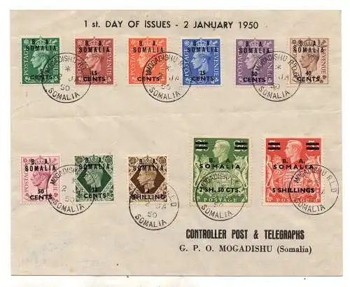 B. A. Somalia n. 21/31 Serie auf FDC Annullierungsumschlag