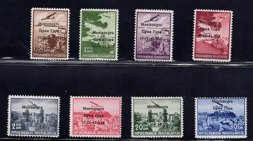 Montenegro - Luftpost Nr. 1/8 Serie MNH