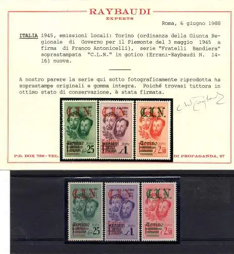 C.L.N. Turin - Fratelli Flag Unified Nr. 14/16 - MNH