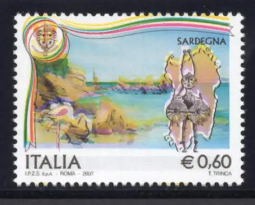 Die Regionen Sardinien mit Farben außerhalb des Registers - MNH