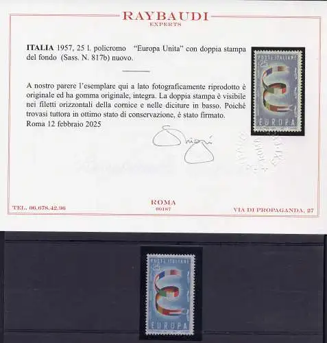 Europa1957 Lire 25 Doppeldruck Ray Zertifikat. - MNH