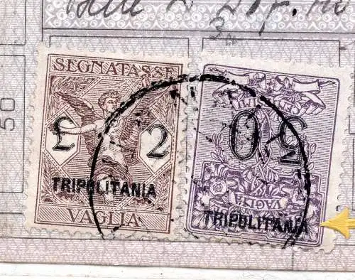 Tripolitanien - Steuermarken Vaglia Cent. 50 n. 3. Aufdruck umgedreht