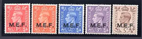 M.E.F. - Briefmarken Großbritannien aufgedruckt Nr. 1/5 Serie