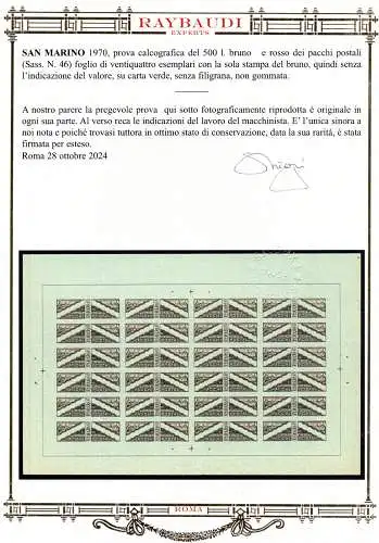 Postpakete - Druckprüfbogen - Unikat Zert. oro Raybaudi