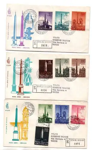 Vatikan FDC Venetia 1959 Obelisken gereist Racc. für Italien