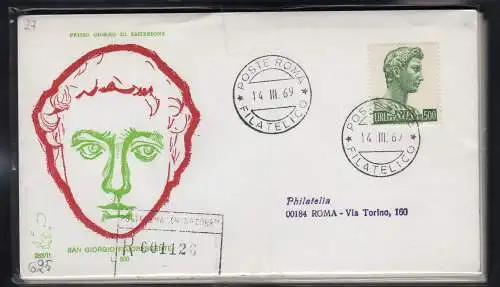 Italien FDC Venetia 1969 San Giorgio 500 gereist Racc. für Italien 875