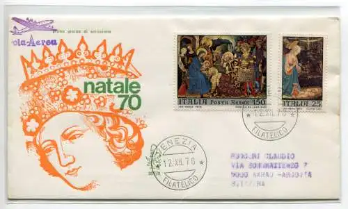 Italien FDC Venetia 1970 Weihnachten gereist Racc. ins Ausland