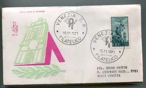 Italien FDC Venetia 1971 Kapitol Lire 100 gereist nach Italien