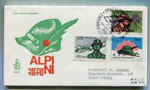 Italien FDC Venetia 1972 Alpini voyata Racc. für Italien