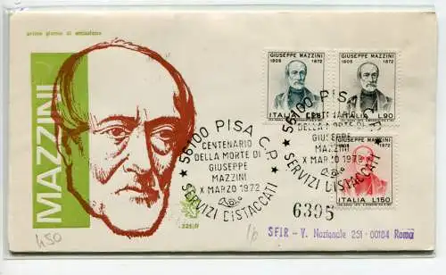 Italien FDC Venetia 1972 Mazzini voyata Racc. für Italien 1003