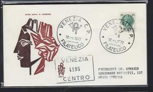 Italien FDC Venetia 1972 Syrakus Lire 300 gereist Racc. für Italien