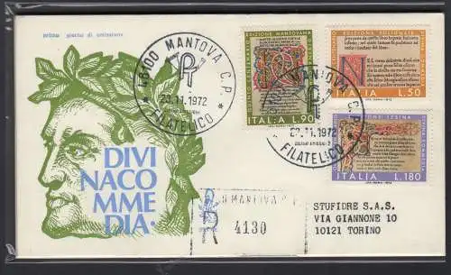 Italien FDC Venetia 1972 Divina Commedia voyata Racc. für Italien