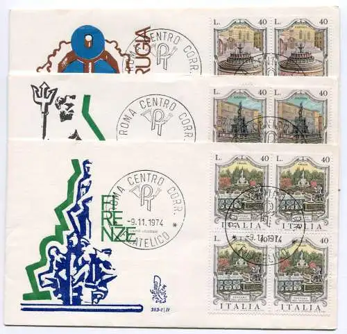 Italien FDC Venetia 1974 Fontane quartina nicht gereist