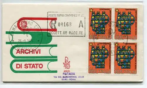 Italien FDC Venetia 1975 Staatsarchiv Viertelreise Racc. für Italien