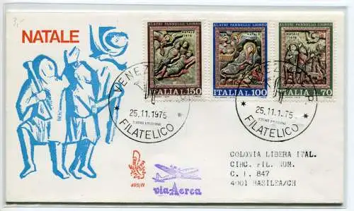 Italien FDC Venetia 1975 Weihnachten gereist Racc. ins Ausland