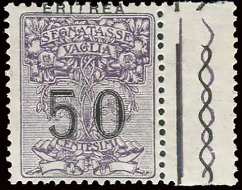 Eritrea - Steuermarken Vaglia Cent. 50 stark verschobene Aufdrucksorten