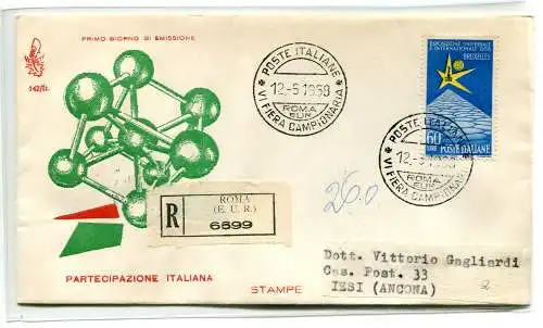 Italien FDC Venetia 1958 Brüssel gereist Racc. für Italien