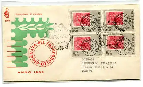 Italia FDC Venetia 1959 Giorn. Philatelie Viertel nicht gereist