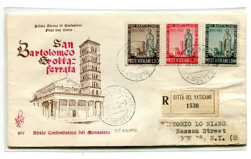 Vatikan FDC Venetia 1955 San Bartolomeo voyata Racc. ins Ausland