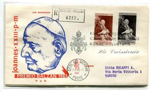 Vatikan FDC Venetia 1963 Balzan reiste Racc. für Italien