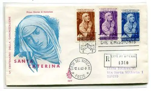 Vatikan FDC Venetia 1962 Santa Caterina voyata Racc. für Italien