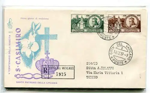 Vatikan FDC Venetia 1959 San Casimiro voyata Racc. für Italien