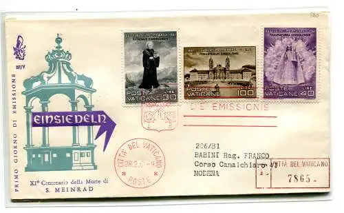 Vatikan FDC Venetia 1961 San Meinrad reiste Racc. für Italien