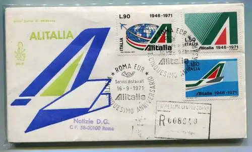 Italien FDC Venetia 1971 Alitalia voyata Racc. für Italien