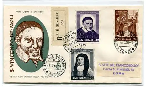 Vatikan FDC Venetia 1960 San Vincenzo voyata Racc. für Italien