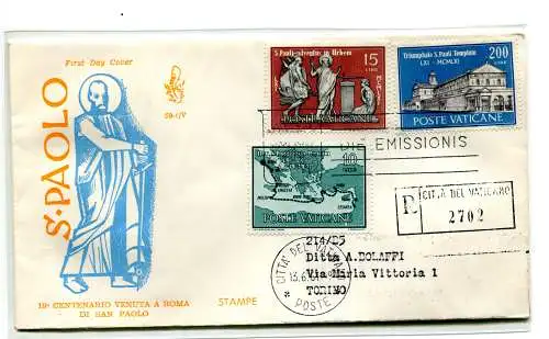 Vatikan FDC Venetia 1961 São Paulo voyata Racc. für Italien