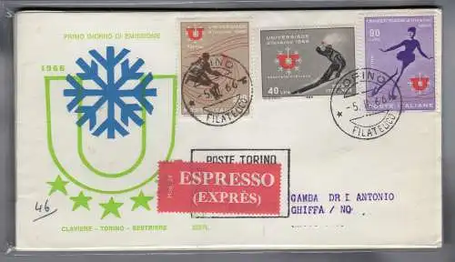 Italien FDC Venetia 1966 Winteruniversiade gereist Exp. für Italien