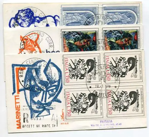 Italien FDC Venetia 1976 Arte quartina voyata Racc. für Italien