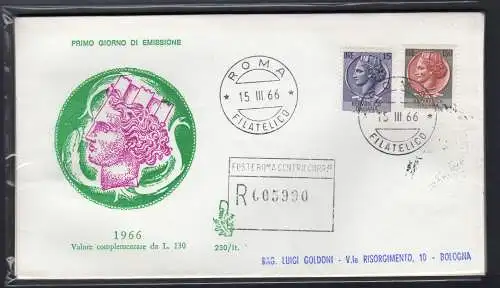 Italien FDC Venetia 1966 Syrakus Lire 130 gereist Racc. für Italien