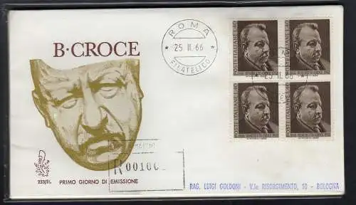 Italien FDC Venetia 1966 Benedikt Kreuz Viertelreise Racc. für Italien