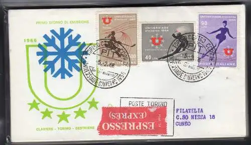 Italien FDC Venetia 1966 Winteruniversiade gereist Exp. für Italien