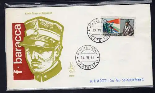 Italien FDC Venetia 1968 Baracca reiste nach Italien