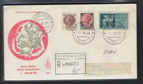 Italien FDC Venetia 1968 Siracusana + Espresso voyata Racc. für Italien