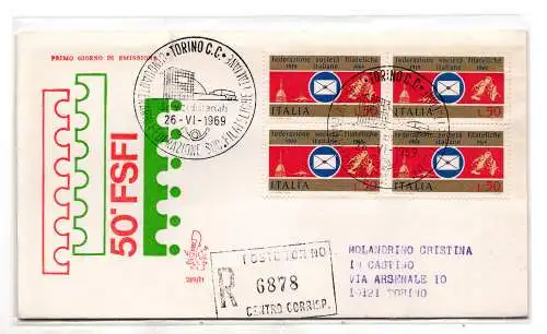 Italia FDC Venetia 1969 Soc. Filat. Viertel gereist Racc. für Italien