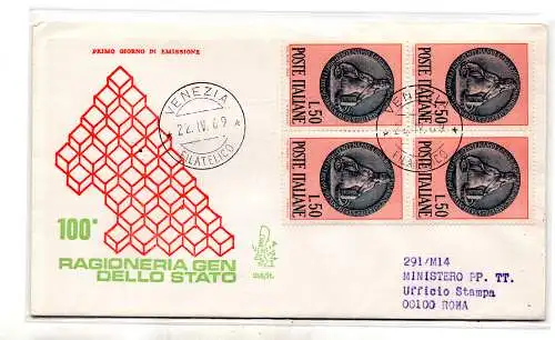 Italia FDC Venetia 1969 Rag. Viertelzustand gereist Racc. für Italien