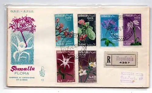 Somalia AFIS FDC Venetia 1955 Flora voyata Racc. für Italien