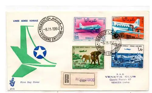 Somalia AFIS FDC Venetia 1964 Lineee Aeree travata Racc. für Italien