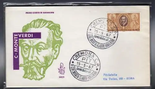 Italien FDC Venetia 1967 Monteverdi reiste nach Italien 755