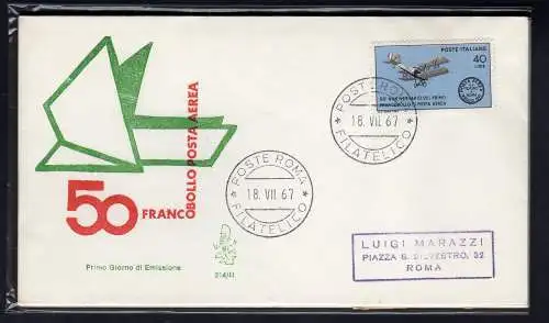 Italia FDC Venetia 1967 50. Luftpost reiste nach Italien