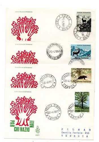 Italien 1967 Nationalparks auf 4 FDC Venetia reiste Italien