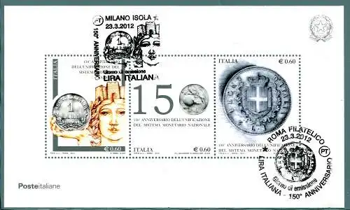 La Lira Zettel mit Ersttagsstornierung von Rom und Mailand